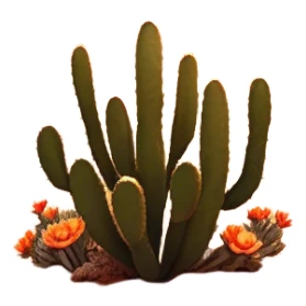 Cinematic Realistic Desert Emoji in a frame, Expansive and arid, with vast stretches of golden sand dunes and scattered cacti, the sun casting a warm, almost orange glow over the dry, cracked earth. The horizon blurs into a heat shimmer, while the occasional desert flower adds a splash of color to the barren landscape. Soft glowing outline, capturing the essence of the harsh yet stunning beauty of the desert, calm and quiet, filled with silence and mystery. sticker