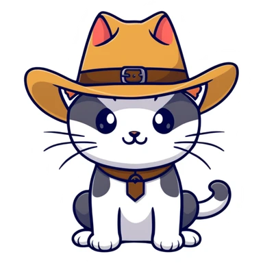 cat wearing a cowboy hat, cartoonish sticker style sticker