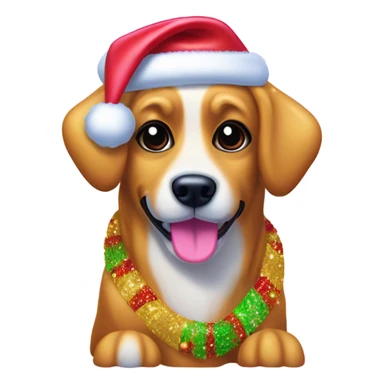 Lisa frank Christmas sparkle￼ dog with Santa hat sticker