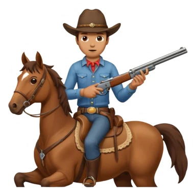 A cowboy that is holding a gun and and having a horse inside sticker
