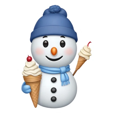 snowman wearing cap with ice cream  sticker