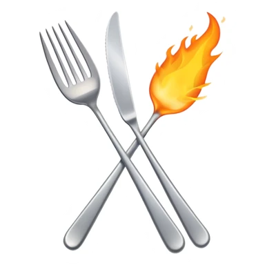 burning spoon fork and knife crossed together, kitchen utensils on fire with flames sticker