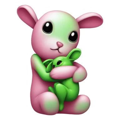 pink bunny hugging green alien sticker