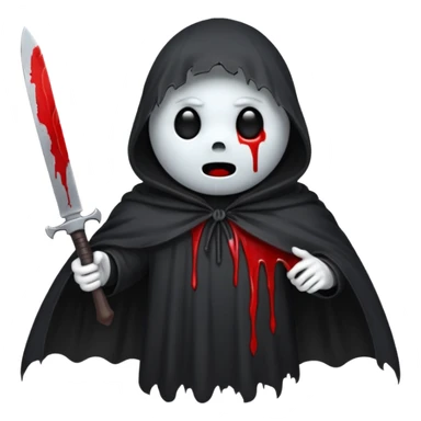make a ghost face emoji with a cloak on and a bloody knife from the movie scream sticker