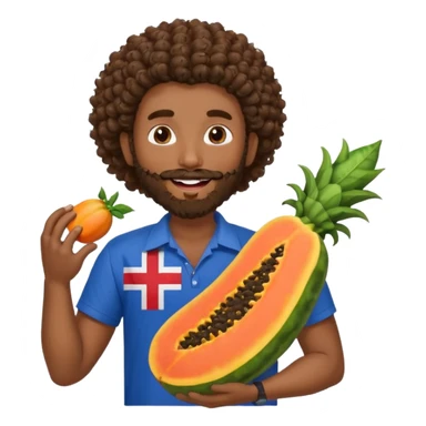 A very happy papaya with lipstick and eyelashes hugging a medium dark skinned curly hair man with a beard and Dominican flag on his shirt   sticker