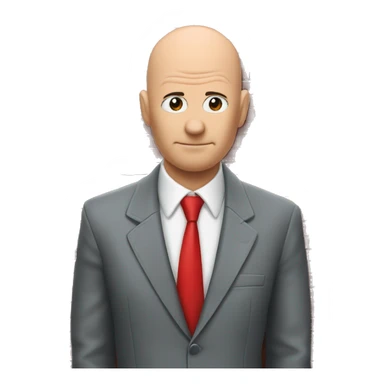 Serious Bald man with suit and red tie and leather gloves with back against wall peaking around corner of red brick wall onto a street sticker