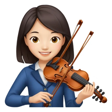 pretty asian girl playing a violin, smiling sticker