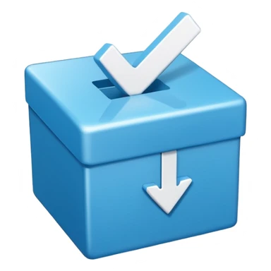 Blue box with a white check mark in the middle of the blue box that is a little bit tilted to the right and its 1d sticker