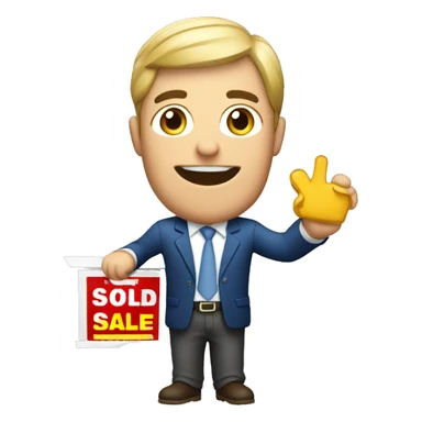 Realtor holding sold sign sticker