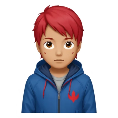 yuiji itadori jjk avec cheveux rouge veste bleu et capuche rouge sticker