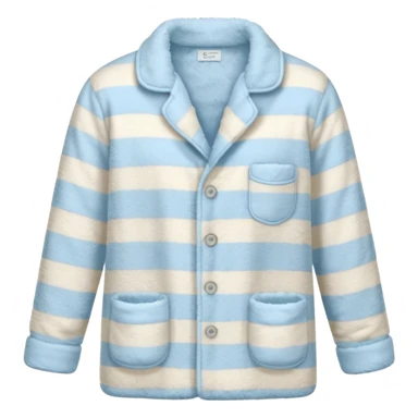 emoji of an isolated fluffy fleece pajama top with soft pastel stripes, plush fuzzy texture, light grey and pastel blue tones, button-down long sleeves, neatly folded flat-lay, no person, no body, no mannequin, cozy warm winter mood, soft shading sticker