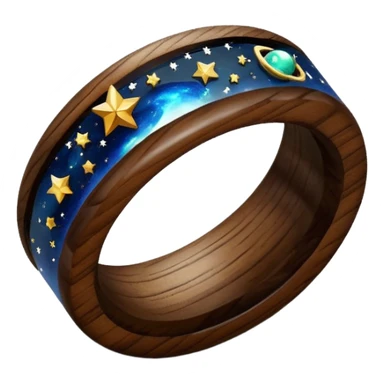 dark wood ring with epoxy resin in space and stars motifs crystal sticker