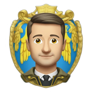 President Volodymyr Zelenskyy in haki tshirt with ukrainian coat of arms sticker