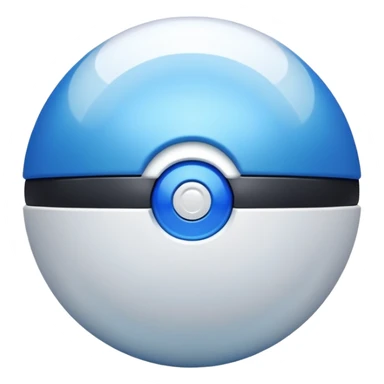 blue pokeball emoji, top half is a more saturated blue, bottom half is white, black stripe, with a white sheen, with a pearlescent finish, with a mist effect sticker