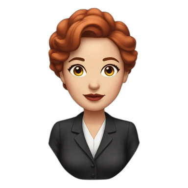 Female lawyer with cateye eyeliner ,brown eyes, plumped pink mouth and slightly red hair sticker