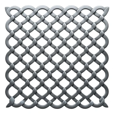 3D render of Speaker Grille, made of interlocking chainmail metal rings, wire mesh texture, visible holes and negative space, metallic silver and grey, high contrast shadows, emoji style, isolated on white background --v 6.0. sticker