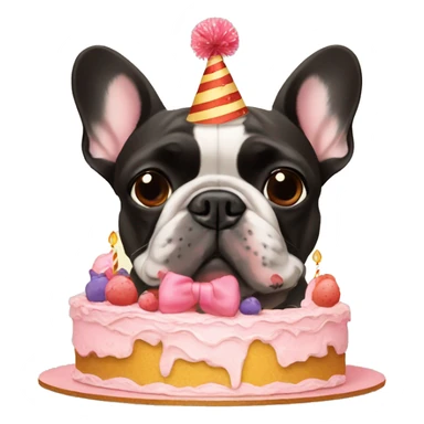 two french bulldogs birthday hats and cake sticker