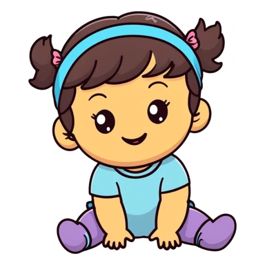 close-up of smiling toddler face only with big eyes, medium skin tone, dark wavy hair, and a hair band, no body sticker