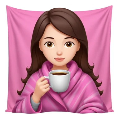 Brunette girl in pink blanket drinking coffee sticker