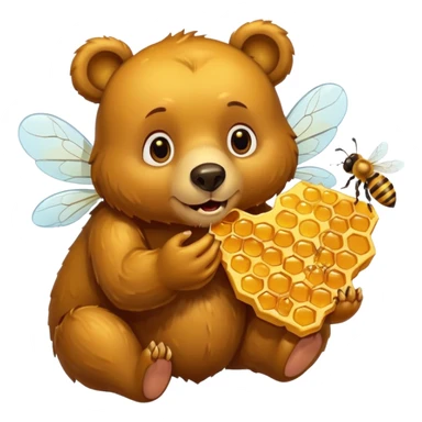bear eating honeycomb with bees flying around sticker