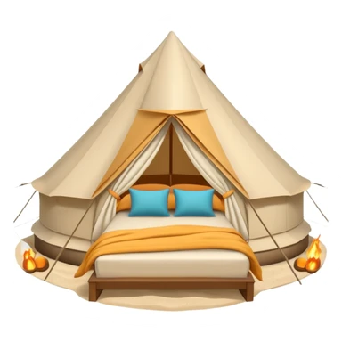 luxury glamping bell tent on sand with plush bedding inside sticker