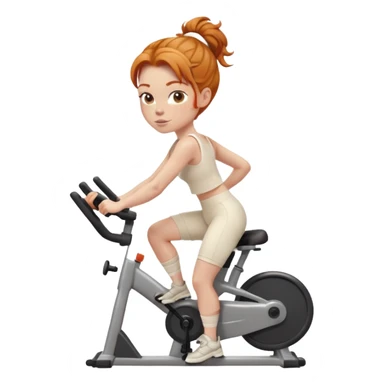 Fit Ginger girl big head messy bun riding stationary bike cream outfit sticker