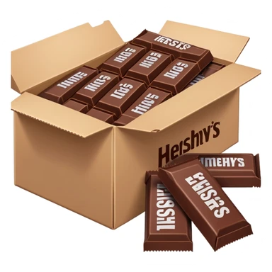 cardboard box full of wrapped Hershey's chocolate bars sticker