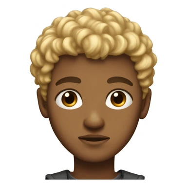 black eyes, very very curly blonde very short hair, boy, tan skin, serious face sticker