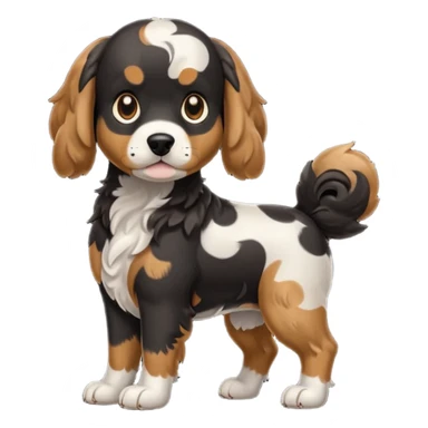 Black medium size mixed cocker shitsu dog, stand like full body dog emoji sticker