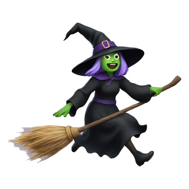 Scarry witch, flying to the right on a broom sticker