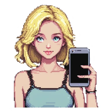 blonde girl taking a selfie sticker
