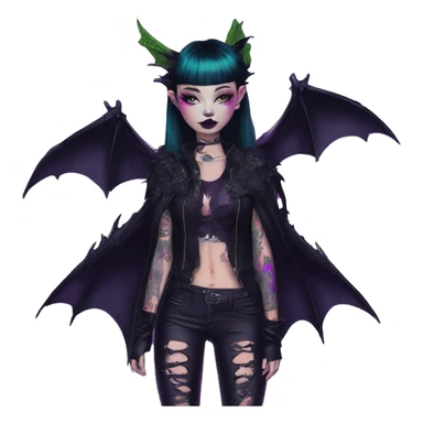 Quirky goth people Afflecks Palace unique attire with dragon bat wings and tattoos neon sticker