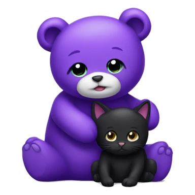 purple bear and black cat cuddling together  sticker
