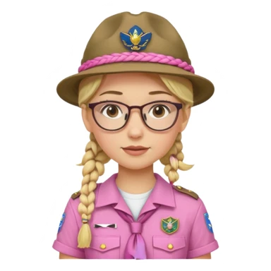 scout girl with pink scout uniform including hat, blonde braided haired and glassess sticker