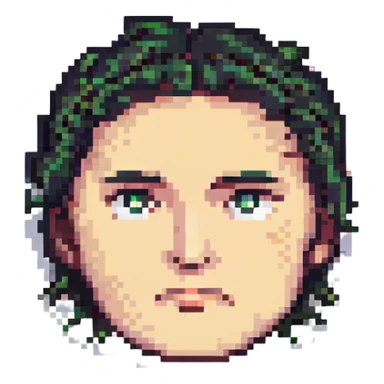 pixel art face with raised eyebrow thinking sticker