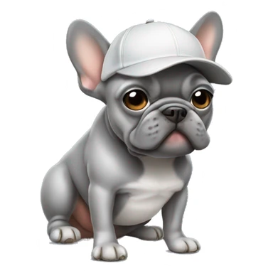 grey frenchie with baseball cap on sticker