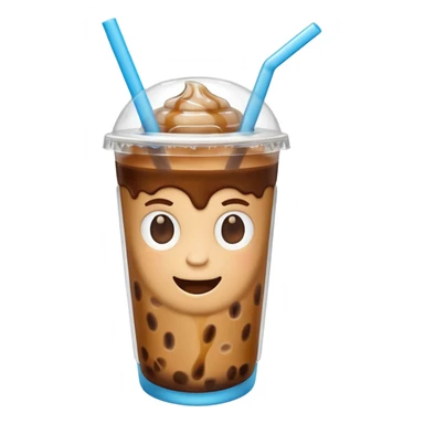 A 3D cartoon plastic cup of iced coffee with straw, clear lid, ice cubes floating, realistic condensation, bright sunlight, Memoji-style. sticker