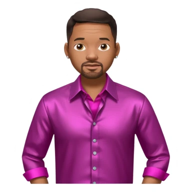 Will Smith with dark brown hair, metallic fuchsia dress shirt, metallic white pants sticker