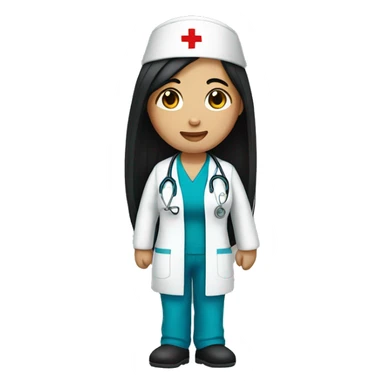 Asian female nurse with long black hair in scrubs  sticker