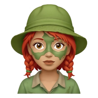 messy green full face clay mask and tourist hat red hair  sticker