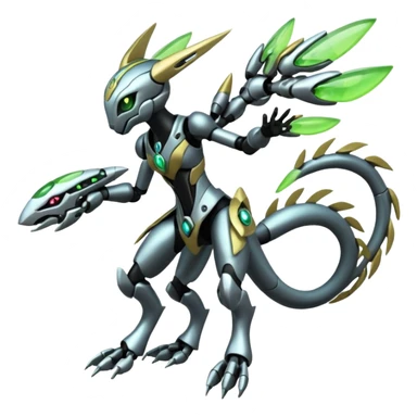  Exotic Organic Mechanical Futuristic Cyborg-Cyber-Meloetta-Zygarde-Zeraora-Protogen-Palkia-hybrid-fusion-Fakémon-creature, full body sticker