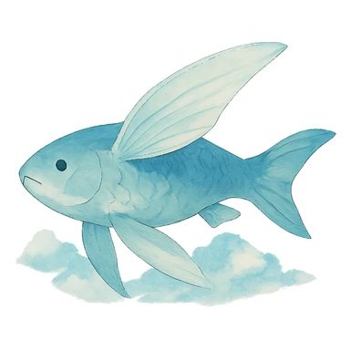 flying fish in the sky in ghibli style, whimsical, serene sticker
