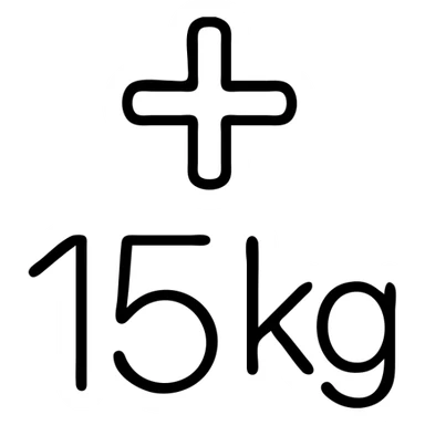 icon representing '+de 15 kilogramos', bold plus sign and number 15kg, clear and modern, minimal outline style sticker