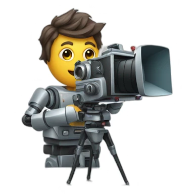 robot director holding a film camera sticker