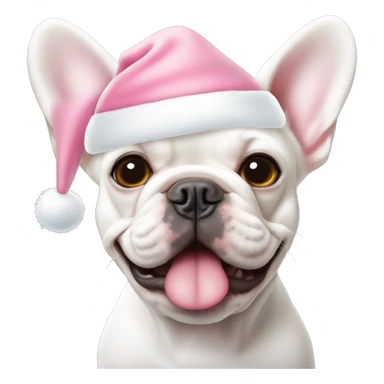 White French bulldog with a baby pink Santa hat sticker