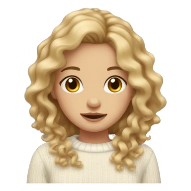 Girl with wavy brunette hair with blonde strands, hazel eyes and white cute sweater sticker