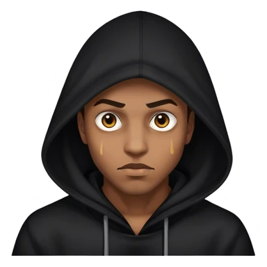A man in a black hood, his piercing eyes glowing under the shadows sticker