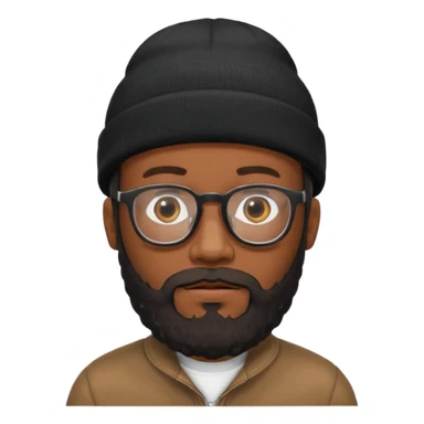 A black man wearing glasses, with a full beard, wearing a black beanie. sticker