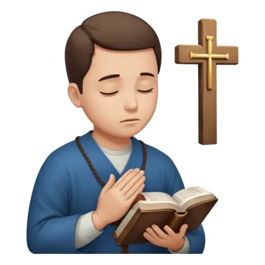 Guy who reads Bible with cross on it and with his eyes closed in prayer. without something in the background  sticker