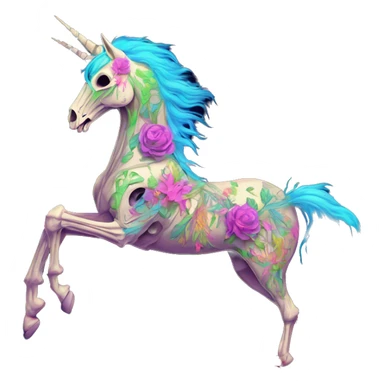 Neon Zombie Pegasus unicorn skeleton psychedelic flowers floral groovy art neon rave raving sticker
